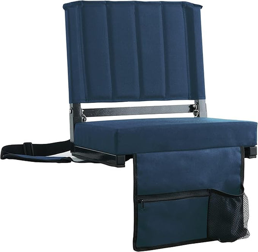 SPORT BEATS Stadium Seats with Back Support Bleacher Chairs with Back and Cushion Thick Padded Bleacher Seats Includes Shoulder Strap Navy Blue 2pcs Standard