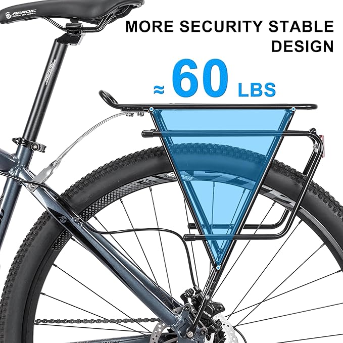 CXWXC Rear Bike Rack - Bike Cargo Rack for Disc Brake/Non-Disc Brake Mount - Bicycle Pannier Rack, Touring Carrier Rack fit 26”-29” and 700c