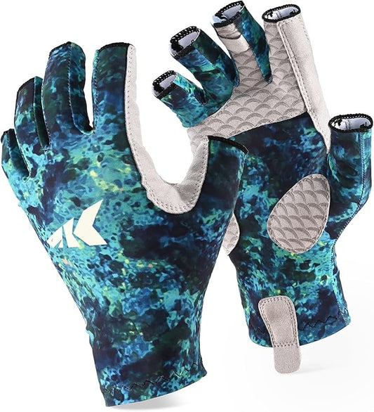 KastKing La Sal Fishing Gloves UPF50+ Sun Gloves UV Protection Fingerless Gloves Men Women for Outdoor, Kayaking, Rowing, Paddling, Canoeing, Hunting