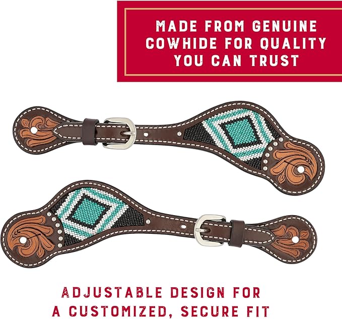 Weaver Leather Turquoise Diamond Beaded Horse Headstall, Leather Headstalls for Horses for Trail Riding, Durable Equine Supplies, Dark Oil