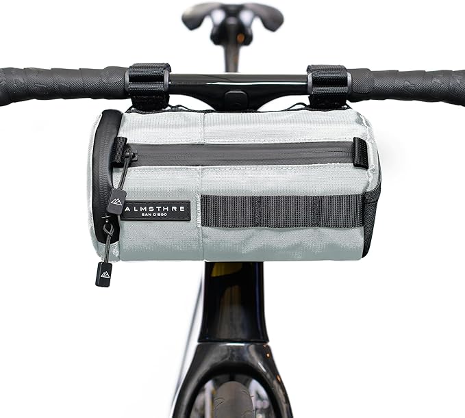 ALMSTHRE Signature Bar Bag – Sterling Silver | Hard-Shell Bike Handlebar Bag with Waterproof Zippers & Adjustable Straps | Lightweight Bicycle Handlebar Bag, Compatible with Road, Gravel & MTB Bikes