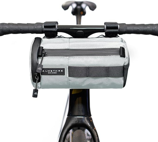 ALMSTHRE Signature Bar Bag – Sterling Silver | Hard-Shell Bike Handlebar Bag with Waterproof Zippers & Adjustable Straps | Lightweight Bicycle Handlebar Bag, Compatible with Road, Gravel & MTB Bikes