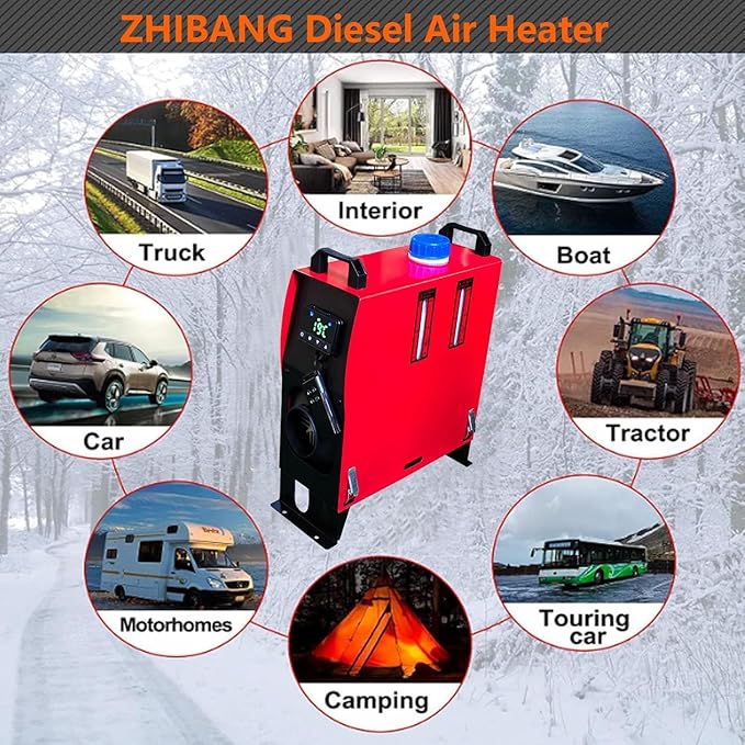 ZHIBANG Diesel Air Heater All in One with Voice Function,Parking Heater with Digital Display Screen and Digital Remote Control,12V/8KW Diesel Air Heater,5L Fuel Tank and Muffler(ZB-022d)