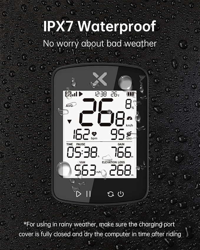 XOSS G+ Gen2 GPS Bike Computer ANT+/ Bluetooth IPX7 Waterproof Cycling Computer Rechargeable Bicycle Speedometer Odometer with 2.2 inch LCD Screen, 28 hrs Long Battery Life Fits All Bikes