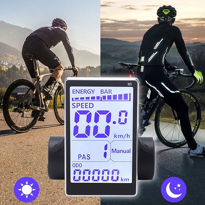 Bike Display LCD 5 Pin M5 Control Panel Bike Screen 24V 36V 48V 60V Universal Scooters Electric Meter Panel Bikes 22.2 31.8mm Handlebars Display to Enrich Cycling Journey (No. 2 Protocol)
