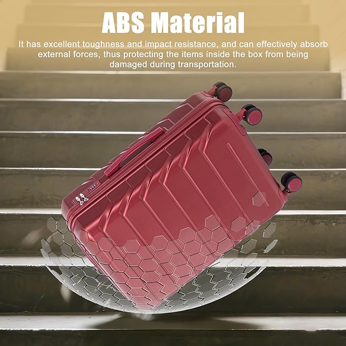 28 Inch ABS Hard Shell Large Luggage With Combination Lock and Side Hooks, Red