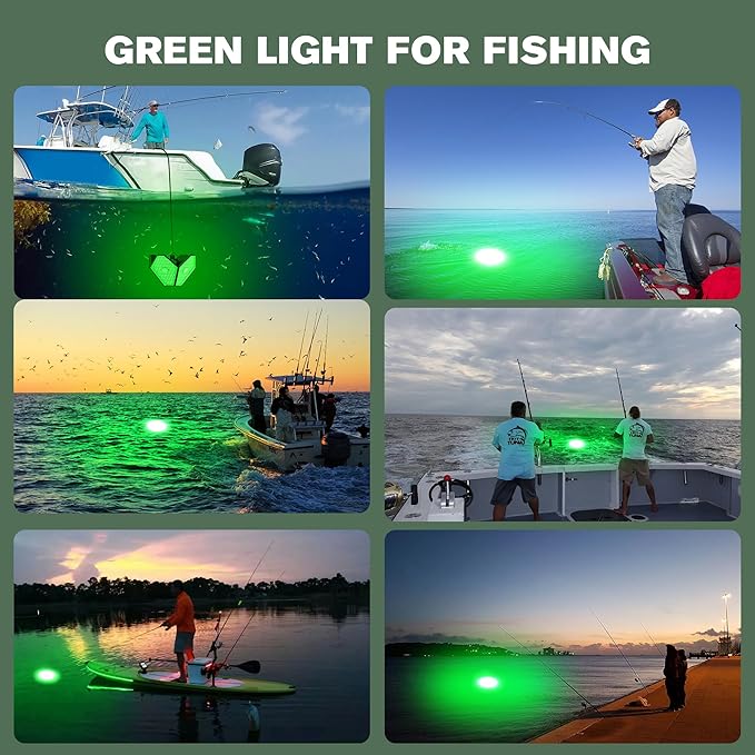 Goldlife 12V Foldable Underwater Fishing Light with 50FT Cable, 400W 40000LM Brightness Green LED Submersible Light Attractants for Docks/Boats/Kayaks, IP69K Rated for Fresh & Salt Water