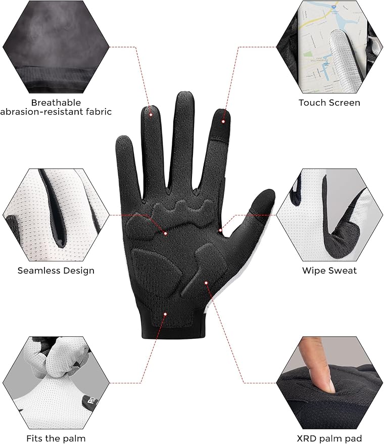 ROCKBROS Cycling Gloves for Men Women XRD Shock Absorbing Bicycle Riding Anti-Slip Breathable Full Finger UV-Sun-Protection Gloves for Road/Mountain & Electric Bike,E-Bike Commuter