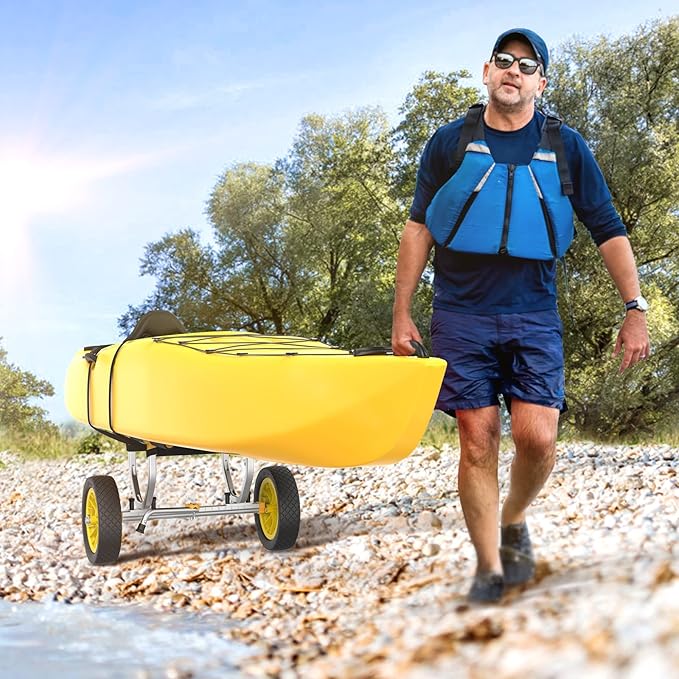 Bonnlo Kayak Cart, Heavy Duty Universal Kayak Trailer Adjustable Width 6.3"-18.7" Canoe Cart Dolly with 12" Flat-Free Kayak Wheels and Kickstand, 450 Lb Weight Capacity Kayak Trolley Transport