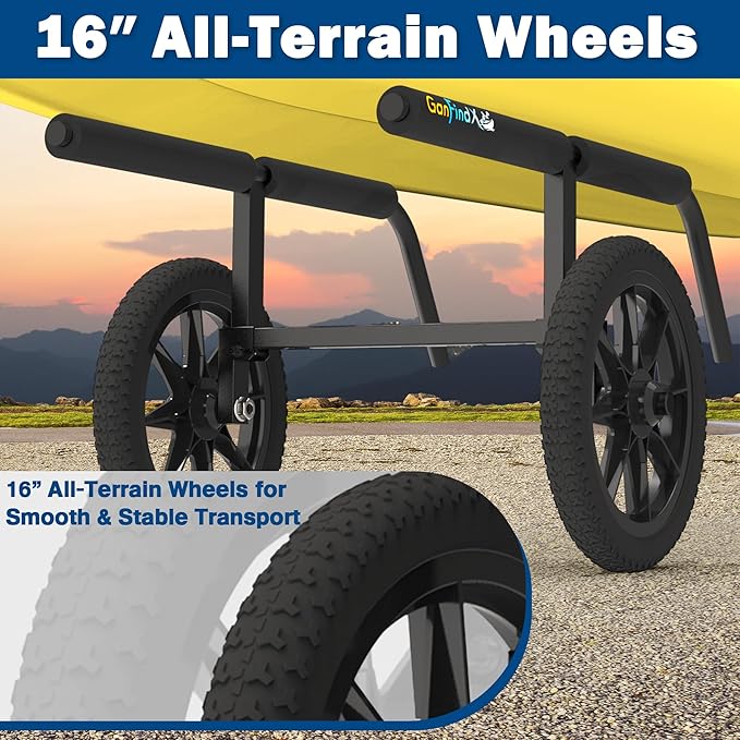 GanFindX Heavy Duty Kayak Cart | Adjustable Foldable Trolley with Durable Wheels, Portable Kayak Transport Cart, Tie-Down Straps Included (Detachable & Heavy-Duty)