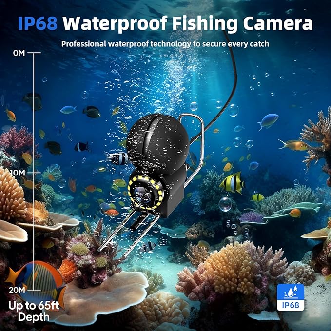 水中釣りカメラ、赤外線ナイトビジョンライト付き釣りカメラ、4.3インチIPSポータブル魚群探知機（65フィートケーブル付き）、氷上・湖・ボート・カヤック釣り用アップグレードHD 8赤外線ライトレンズ、ギフトに最適