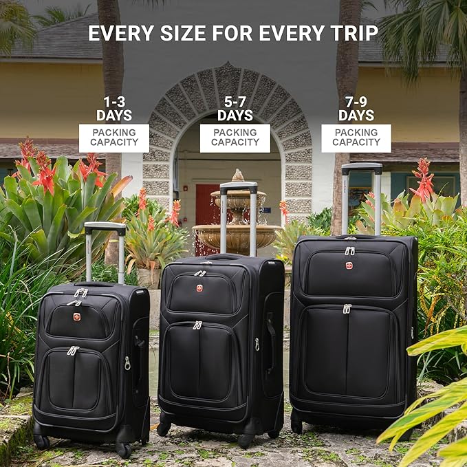 SwissGear Sion Softside Expandable Luggage – Medium Checked Suitcase with 360 Degree Wheels & Retractable Handle – 25 Inch, Perfect for 1-7 Night Trips – Blue