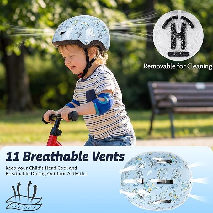 Toddler Helmet with Knee Pads and Elbow Pads Set for Kids Age 1-3, Adjustable Infant Baby Bike Helmet for Girls Boys for Balance Bike, Scooter, Bicycle