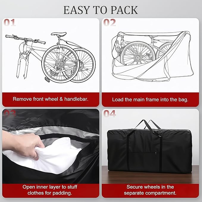 Bike Travel Bag with Fillable Anti-Collision Compartment, Heavy Duty Double-Layer 1200D Nylon Transport Case, Large Airplane Storage Carrier for 26-29 Inch Mountain and 700C Road Bicycles