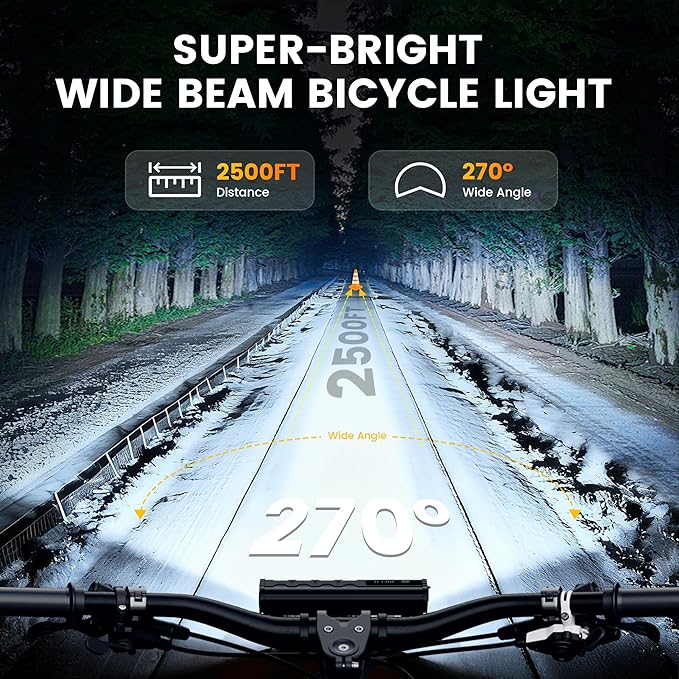Vastfire 17 LED Bike Lights 5000 Lumen, Super Bright Bicycle Light for Night Riding, USB Rechargeable Bike Headlight and Taillight, Waterproof Wide Beam Bike Front Light with Digital Power Display