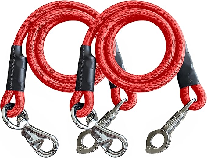 Majestic Ally Pack of 2, Bungee Trailer Tie for Horse Haulage with Panic Snap and Bull Snap - 36 Inch (Red)