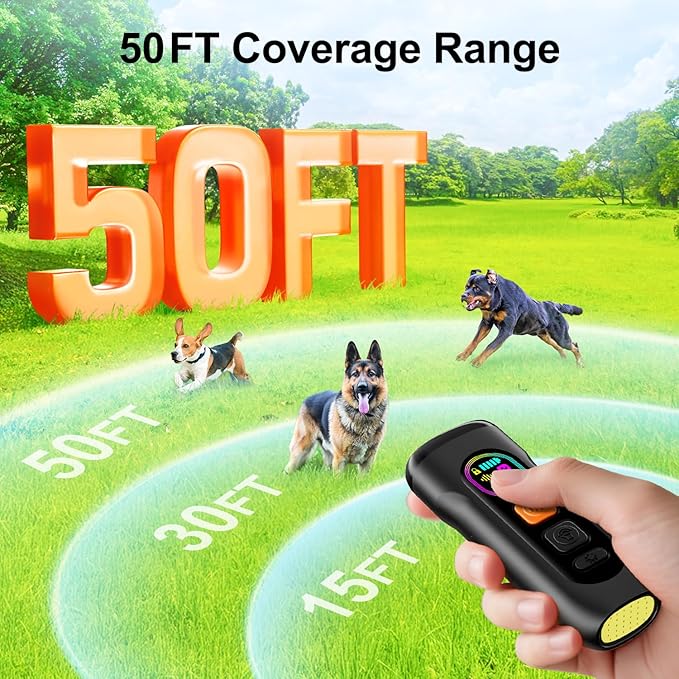 SEDULAN Dog Bark Deterrent Devices Anti Barking Device for Dogs Ultrasonic Bark Stopper Portable Dog Training Tool Indoor Outdoor Up to 50ft Correct Bad Behavior of Own or Neighbor's Dog (Black)