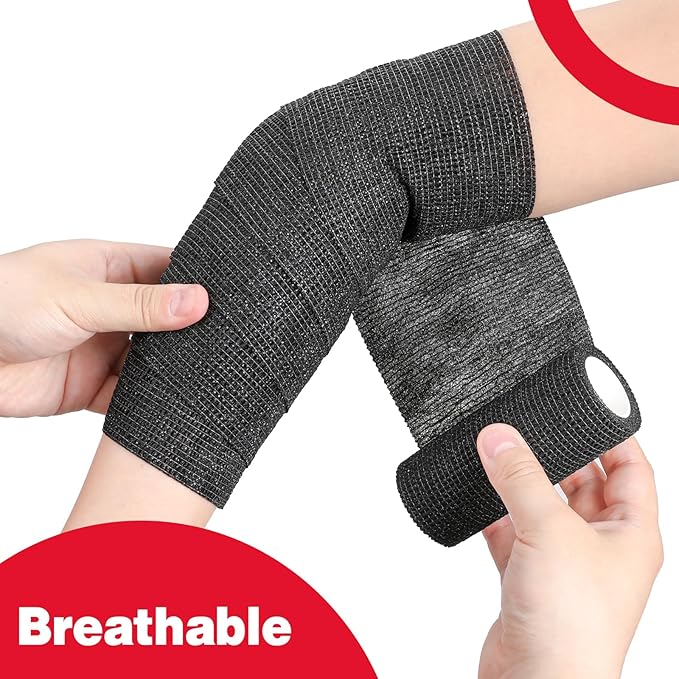 AZEN 36 Pack Self Adhesive Bandage Wrap, 4" X 5 Yards Elastic Cohesive Bandage Wrap, Black Athletic Tape, Tattoo Grip Tape Wrap, Vet Wrap, Ankle Tape