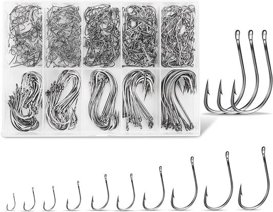 Carbon Steel Fishing Hooks 500Pcs/90Pcs, Circle Hooks Assortment for Saltwater Freshwater Ice Fishing, Salt Water Fish Hooks for Catfish Trout Bass Octopus Multi Size