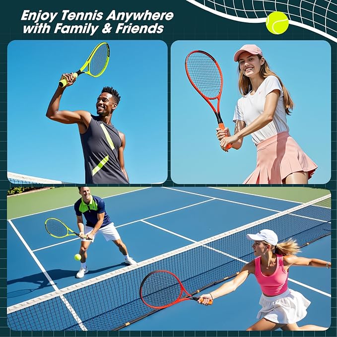 Neon Tennis Rackets 2 Pack for Adults- 27" Lightweight Aluminum Tennis Racquet Set with 3 Balls & Bag- Vibrant High-Visibility Matte Finish for Men Women Beginners