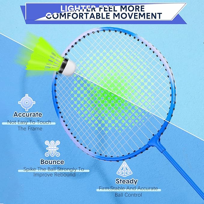 12 Pack Badminton Rackets Set Including Badminton Racquets, Nylon Shuttlecocks and Carry Bag for Outdoor Backyard Games Beginners