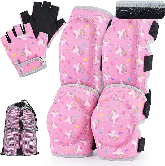 Soft Toddler Knee Pads and Elbow Pads Set with Bike Gloves, Non-Slip Toddler Knee Pads for Boys Girls 2-4 Years, Breathable Kids Protective Gear for Balance Bike, Scooter, Bicycle