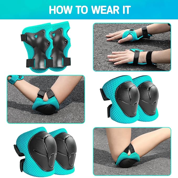 Wemfg Kids Protective Gear Set Knee Pads for Kids 3-14 Years Toddler Knee and Elbow Pads with Wrist Guards 3 in 1 for Skating Cycling Bike Rollerblading Scooter