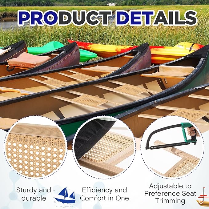 Yerliker 34 Inch Canoe Seat Cane Seat Outdoor Caned Canoe Seats for Kayak Boat