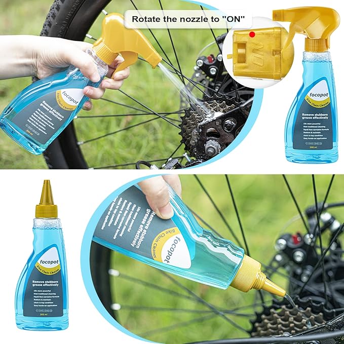 focopot Bike Cleaning Kit Including Bicycle Chain Cleaner Degreaser,Cycling Chain Lube,Cleaner Brush Tool,Scrubber,Suitable for Mountain/MTB,Ebike,Road Bike and Trail Bikes