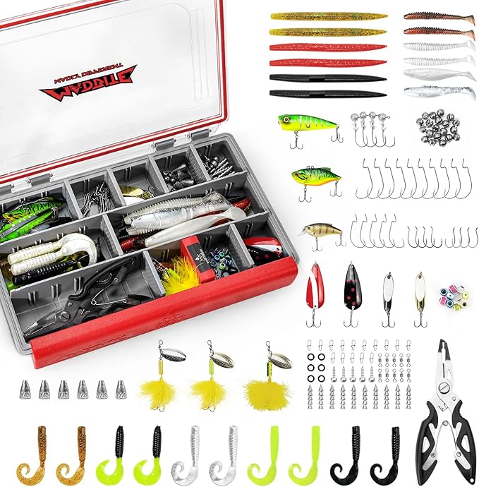 MadBite by KastKing 182/265/400pcs Compact Fishing Tackle Kit - All-in-One Freshwater Hooks, Weights, Bobbers in Tackle Box, Fishing Gear Set for Bass Trout Panfish