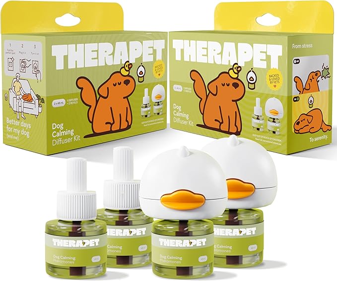 TherapetMD 2-Pack 120-Days Dog Calming Diffuser Kits - Dog Pheromone Diffuser for Stress, Destructive Behavior, Pee Accidents, Separation Anxiety, Barking & Chewing - 120-Days Refills - Box May Vary