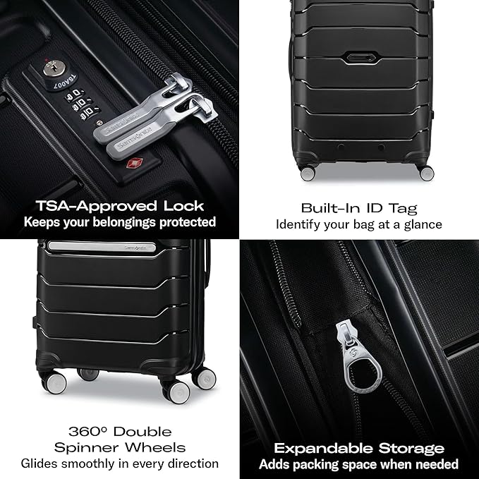 Samsonite Freeform 2-Piece Luggage Set - Carry-On & Large Checked Luggage with Dual Spinner Wheels - Durable Polypropylene Hardshell - TSA Lock, Airline-Approved - Expandable Hard Shell - Ocean Blue