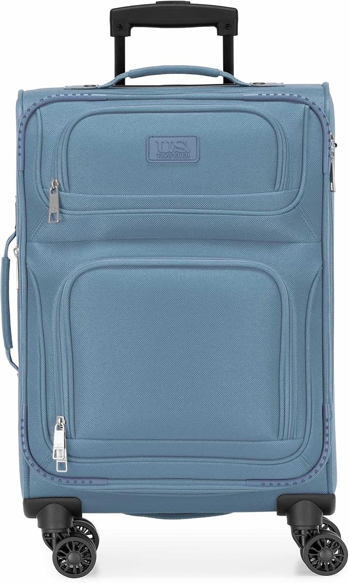 U.S. Traveler リオ 軽量ソフトサイド ローリング機内持ち込みスーツケース 4輪シングル ライトブルー