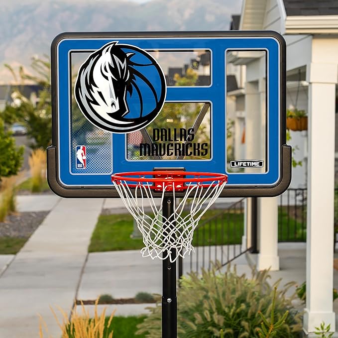Lifetime NBA Dallas Mavericks Portable Basketball Hoop, Adjustable Height 7.5-10 Ft, 44 Inch Shatterproof Fusion Backboard, Base with Wheels