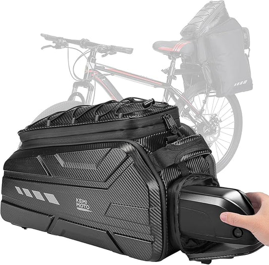 KEMIMOTO Ebike Battery Bag Bike Bags for Rear Rack, 40L Hard Shell Bag with Waterproof Cover, Ebike Trunk Bicycle Seat Pannier for Commuter Travel Outdoor