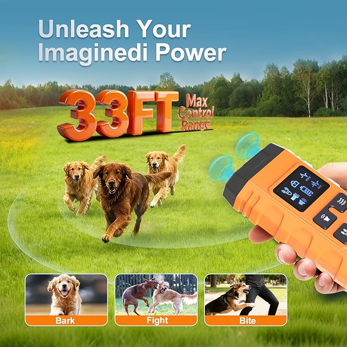 Dog Bark Deterrent Device,Anti Barking Device for Dogs, Ultrasound Dog Bark Deterrent,Best Anti-Barking Device, 4 Modes & LED Light & LCD Screen Portable Indoor & Outdoor(Orange)