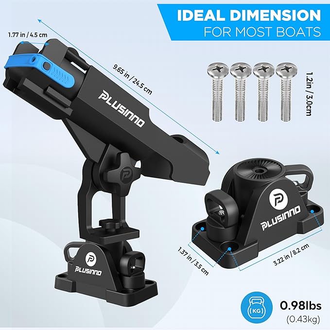 PLUSINNO 2 in 1 Fishing Rod Holders for Boat, Kayak Fishing Rod Holder, Fishing Pole Holders for Track Mount / Deck Mount, Fishing Gear with Fishing Rod Protective Strap, Fishing Accessories & Gifts
