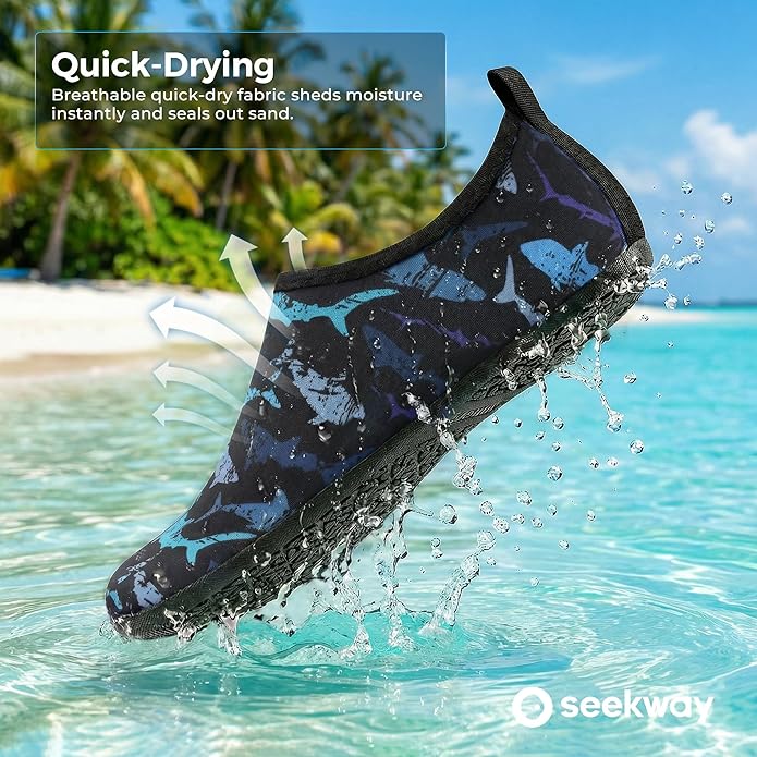 SEEKWAY Water Shoes Women Men Adult Quick-Dry Aqua Socks Barefoot Non Slip for Beach Swim River Pool Lake surf Black SK002(U)