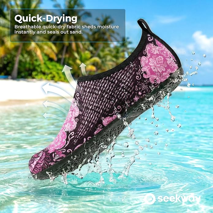 SEEKWAY Water Shoes Women Men Adult Quick-Dry Aqua Socks Barefoot Non Slip for Beach Swim River Pool Lake surf Black SK002(U)
