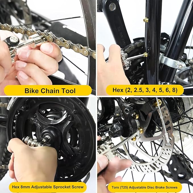 Carbon Steel Multi-Tool for Road and Mountain Bikes - Chain Tool, Chain Breaker, Bike Multitool, Tire Repair Kit with 12 Precision Tools