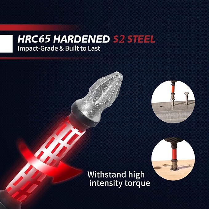 Diamond Grit PH2 Screwdriver Bit Set, 10PCS Magnetic Drill Bits for Stainless Steel Screws, Anti-Slip, HRC65 Hardened S2 Steel, CNC Precision, 25/65/100/150mm Lengths