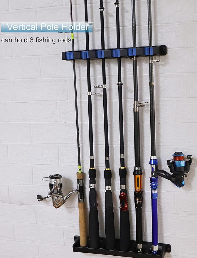 Horizontal Fishing Rod Rack Holders Wall-mounted Fish Pole Holder for Garage & Boat 6-Rod Storage Racks -1 Pair Rod Holder Rod Holder (1 Pair Vertical Blue)