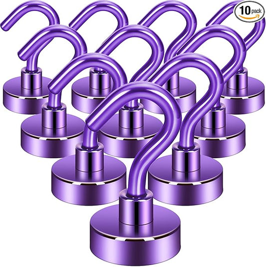 Neosmuk Magnetic Hooks, Heavy Duty 30lb+ Strong Magnet Hook for Cruise Cabins, Cruise Ship Essentials for Hanging, Metal Wall Refrigerator Hangers (Purple, 10 Pack)