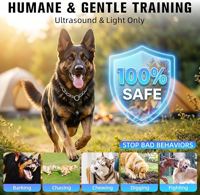 Dog Bark Deterrent Devices, 3X-Fast Anti Barking, 50 FT Range, LCD Screen, LED Flashlight, Type-C Charging, Portable Training Tool to Correct Bad Behaviors