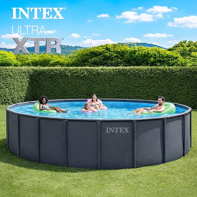 INTEX ウルトラXTR 18フィートx52インチ 地上設置型プールセット、スチールフレーム円形プール、2100GPH砂フィルターポンプ、はしご、カバー、グランドクロス付き