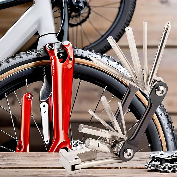 WIWUE GUO Bike Chain Tool, Ultimate Bike Multitool Kit - Lightweight Stainless Steel - Includes Chain Breaker, Tire Repair Kit, Motorcycle Accessories