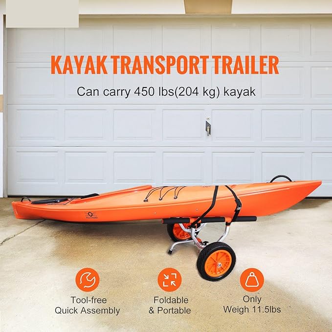 Heavy Duty Kayak Cart, Foldable Canoe Trolley Cart with 12'' Tires, Adjustable Width 6.69"-17.32",350 Lb Weight Capacity Kayak Trolley for Kayaks Canoes Paddleboards Float Mats Jon Boats