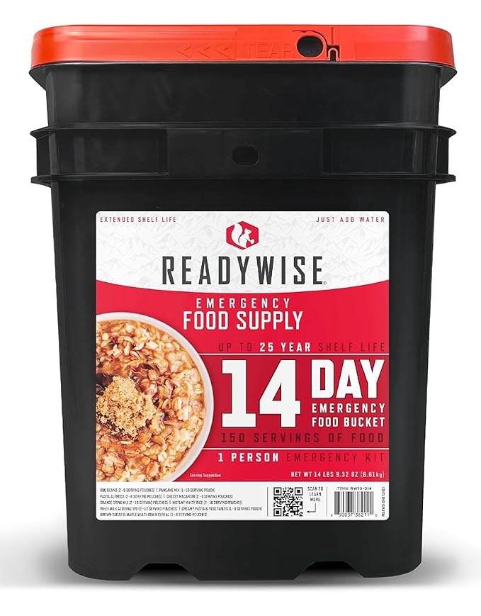 ReadyWise 非常食 – 14日間、150食分のフリーズドライ食品バケツ、プロテインミール、キャンプ用品、サバイバルキット、災害備蓄品、最大25年の保存期間