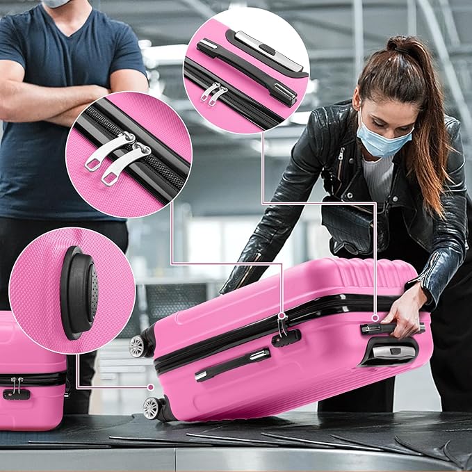 Karl home スーツケース 3点セット ハードサイド スピナーホイールとTSAロック付き 持ち運びやすい軽量ABS製 旅行・ビジネス用 ピンク (20/24/28)