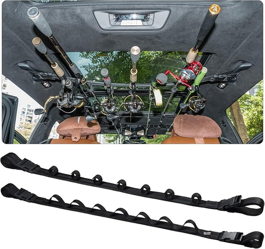 Dr.Fish Vehicle Fishing Pole Holder 7 Rod Capacity, Durable Nylon Adjustable, Buckle Holder Car Rod and Reel Roof Rack for Off-Road Vehicles, Pick Up, Full Size SUV
